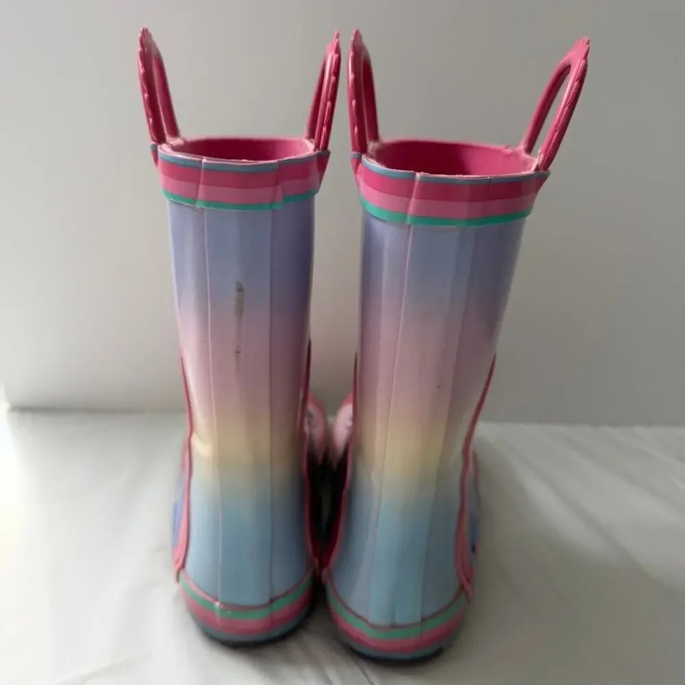 Member's Mark Girls Pink Unicorn Waterproof Pull On Rubber Rain Boots Size 11/12